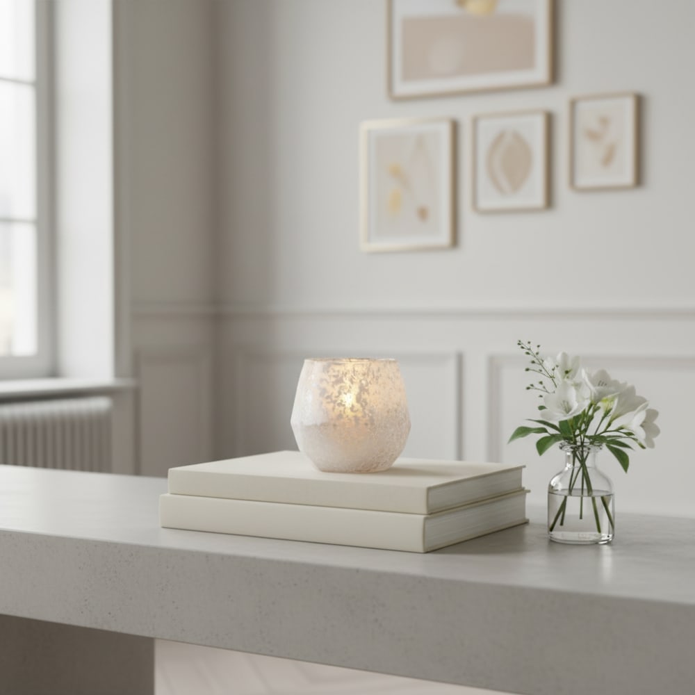 Photophore décoratif effet givré en verre blanc h10 — vue 4