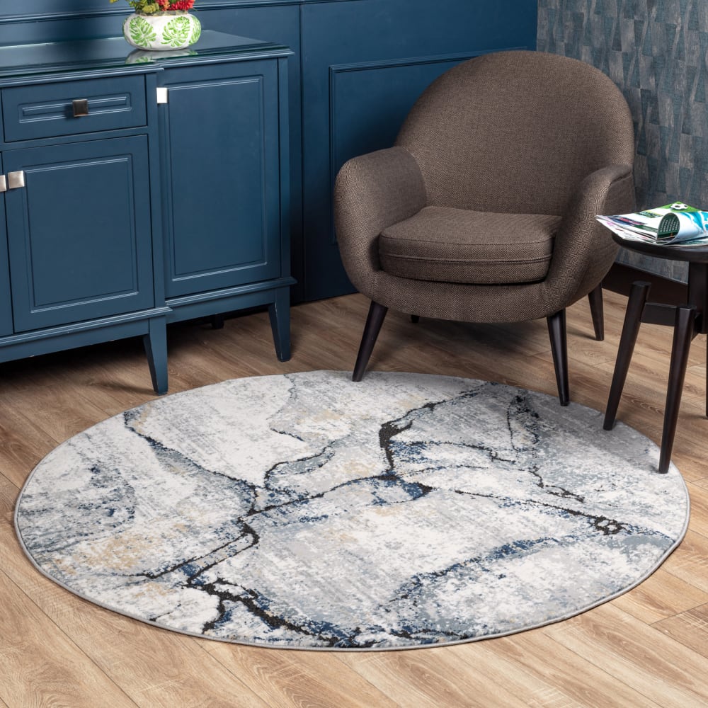 Tapis rond abstrait moderne ivoire/gris ø 160 — vue 3