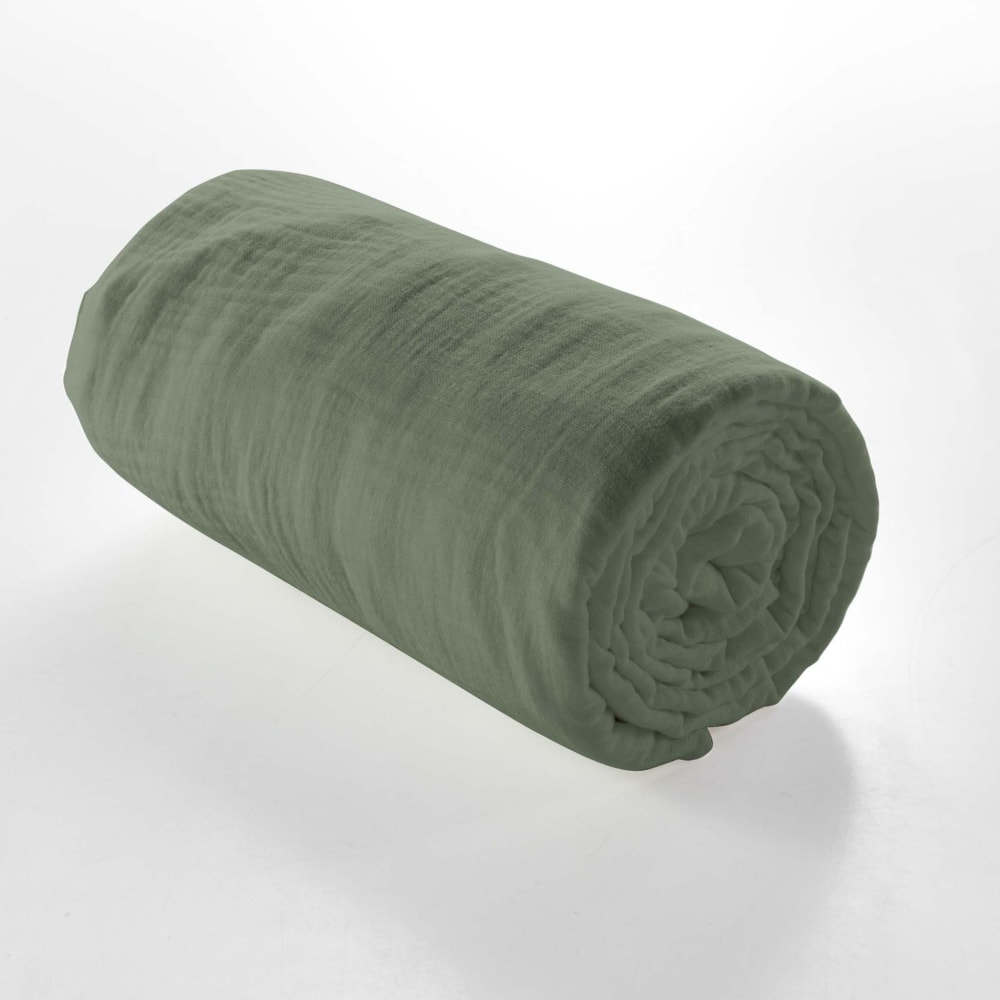 Drap housse double gaze de coton kaki 160x200 cm Drap housse double gaze de coton kaki 160x200 cm