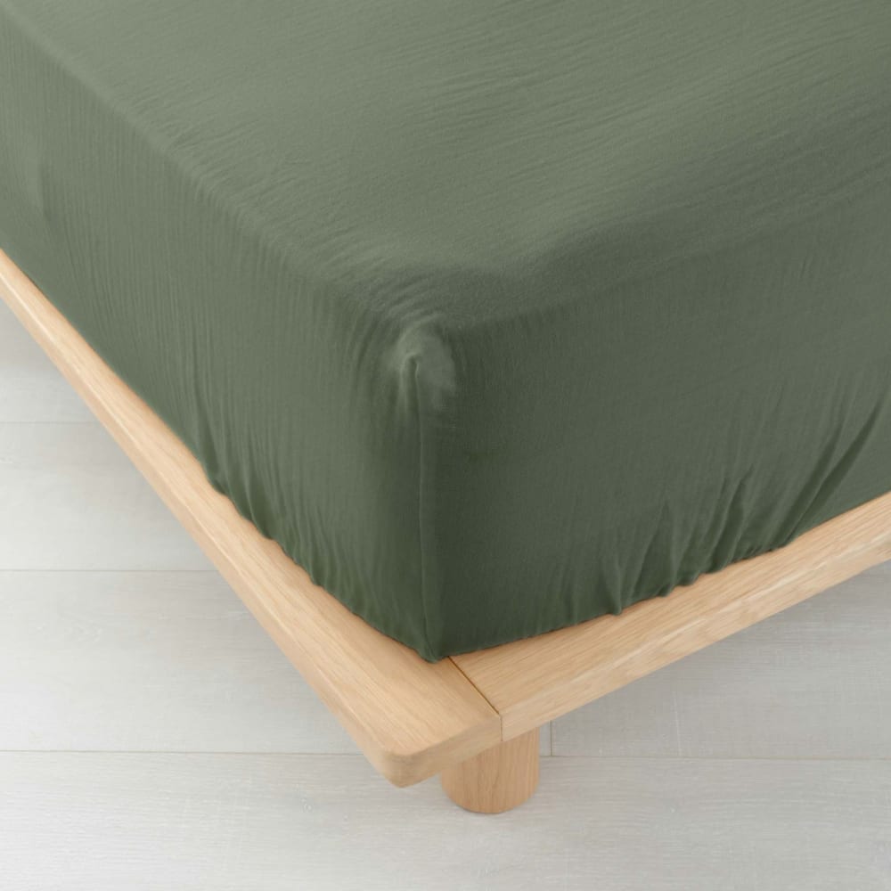 Drap housse double gaze de coton kaki 160x200 cm - Maisons du Monde