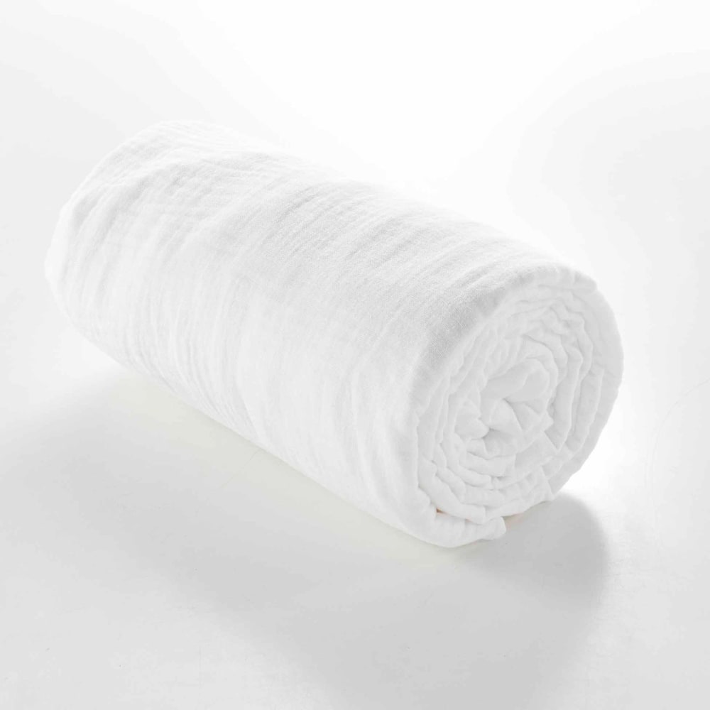 Drap housse double gaze de coton blanc 140x190 cm Drap housse double gaze de coton blanc 140x190 cm