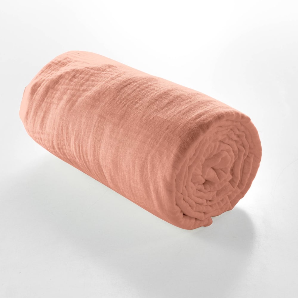 Douceur d'Intérieur Drap housse double gaze de coton rose 160x200 cm style contemporain
