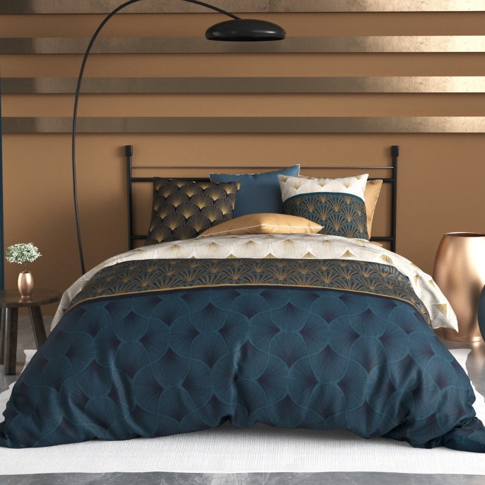 Parure de couette en coton coloris bleu 240x220cm 2 taies