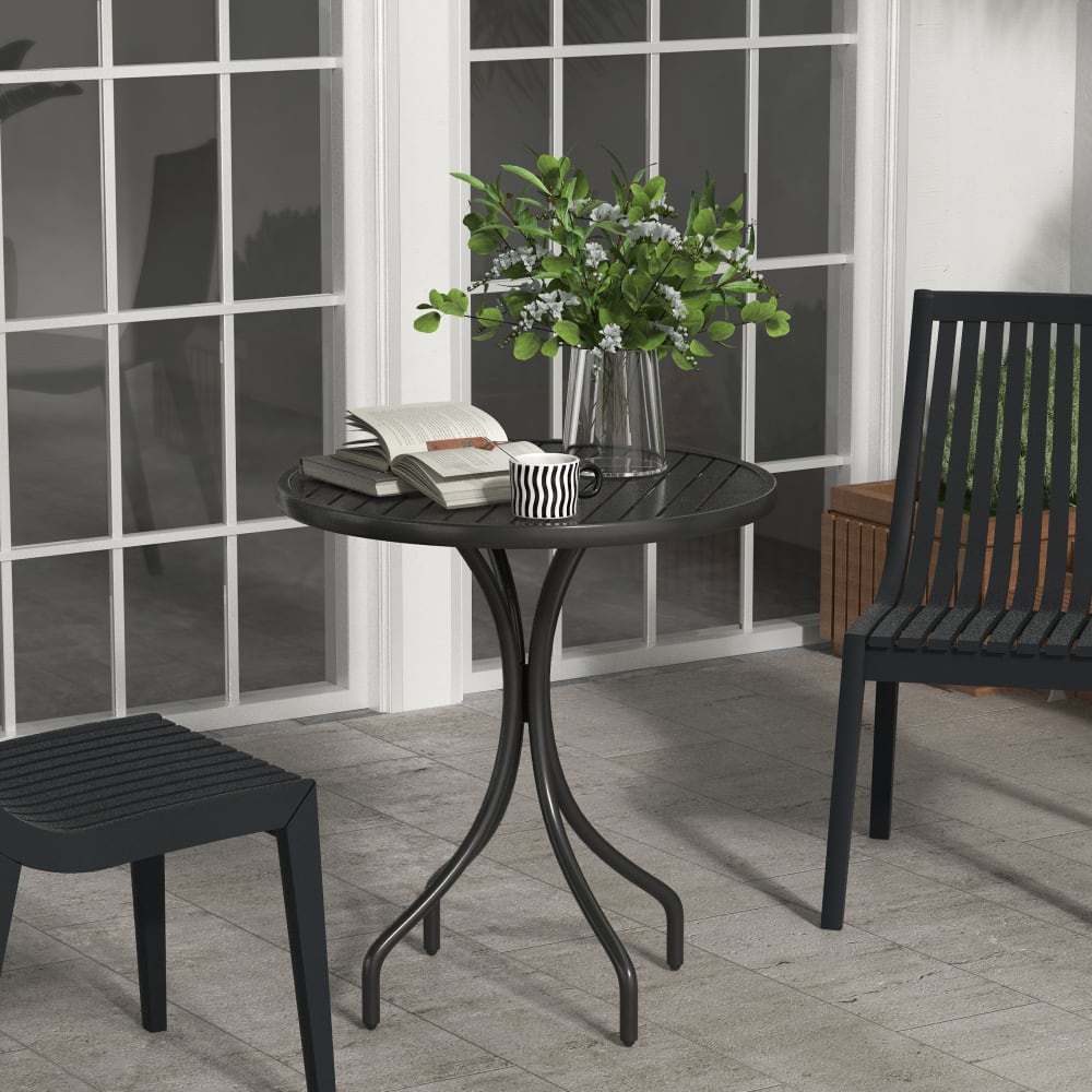 Table de jardin ronde ø 66 cm 2 pers. Acier plateau à lattes noir - Maisons du Monde