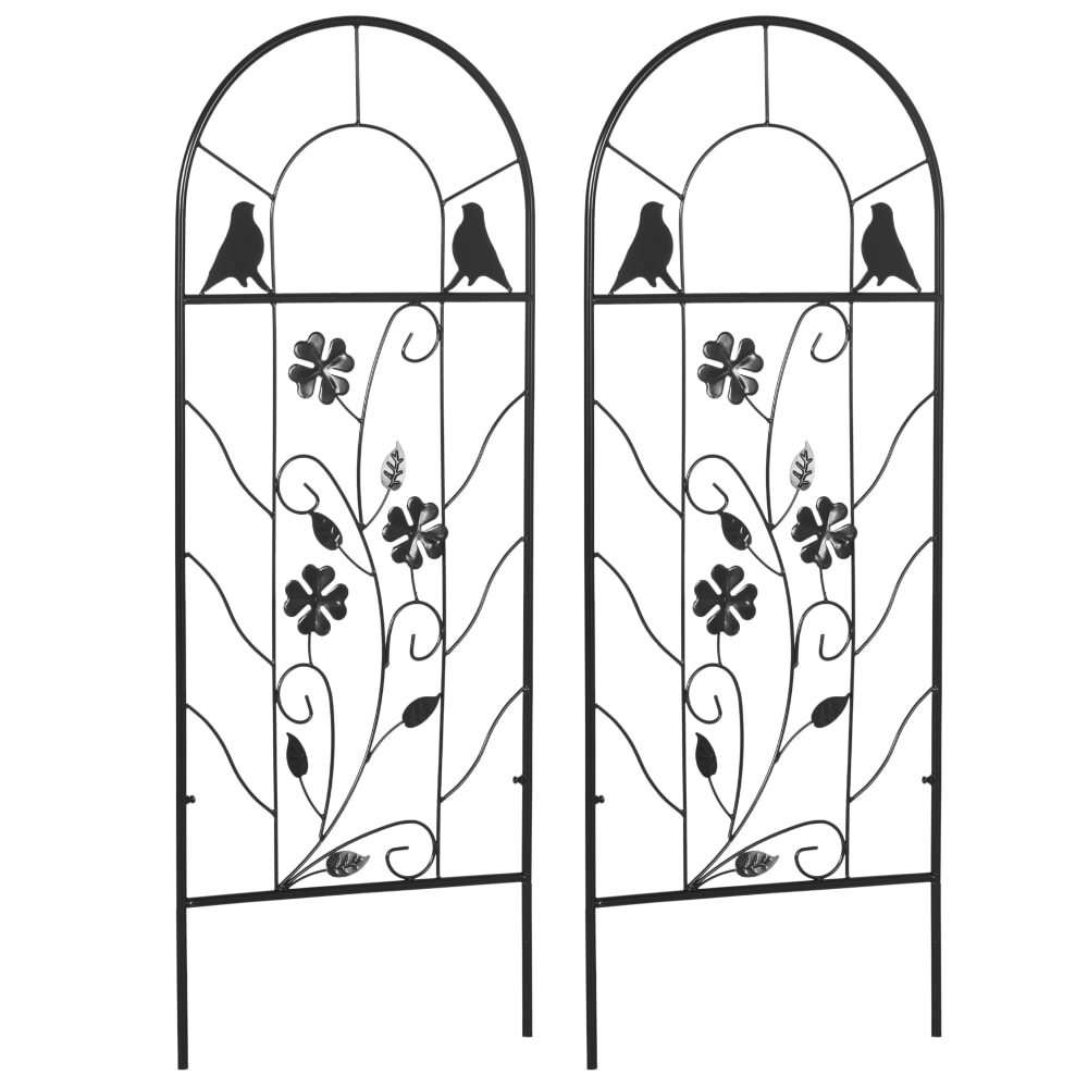 Lot de 2 treillis de jardin - dim. 38l x 98h cm - métal époxy noir