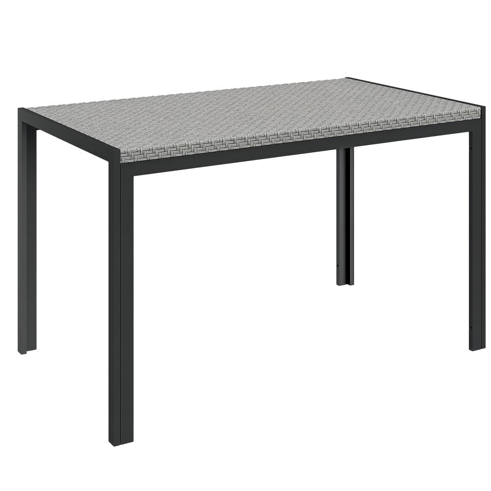 Table de jardin 4 personnes métal noir plateau résine tressée gris