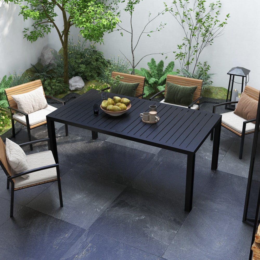 Table extensible de jardin 8 pers. plateau à lattes aluminium noir - Maisons du Monde
