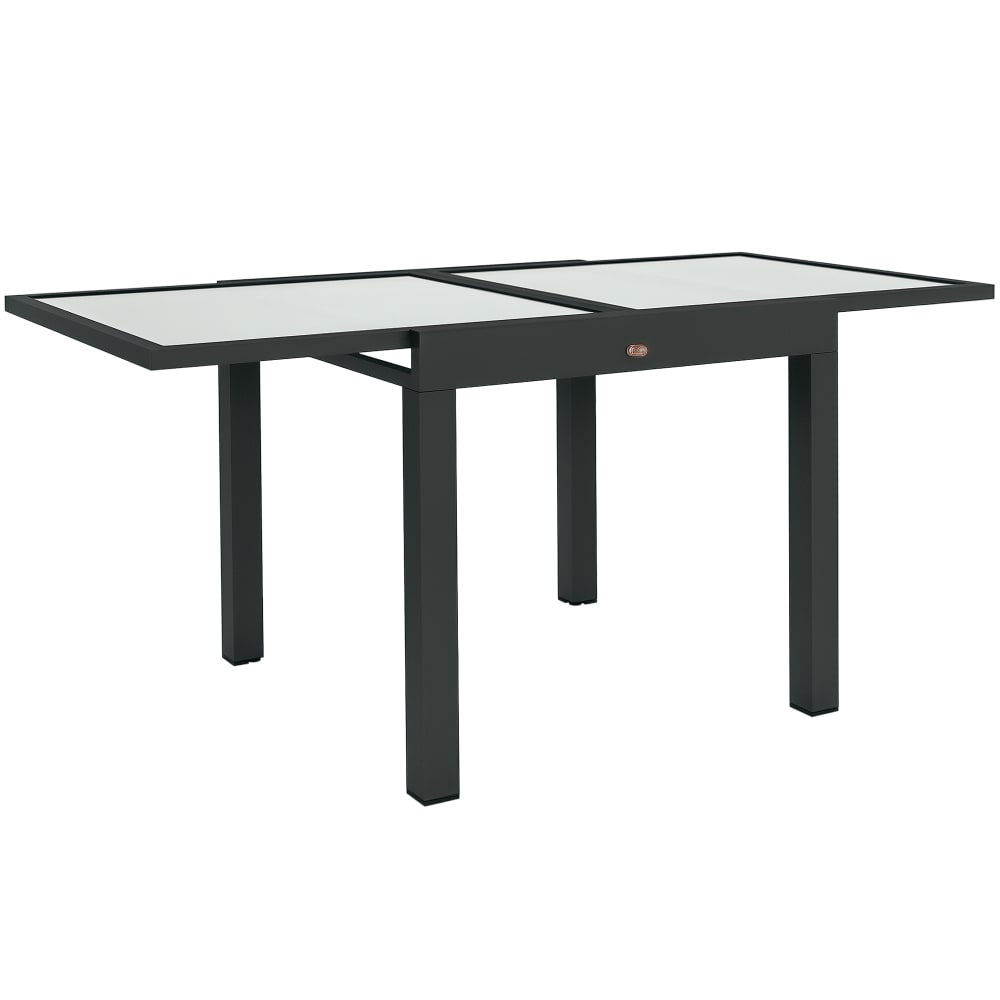 Table extensible de jardin 8 pers. métal anthracite verre transparent