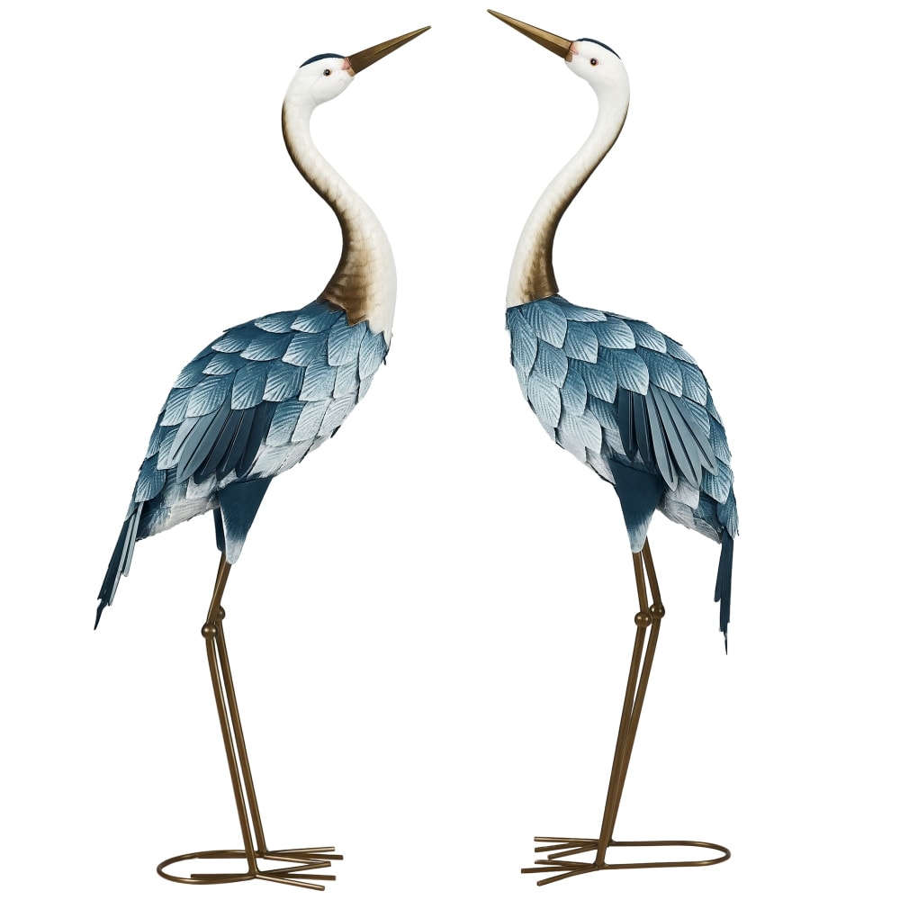 2 Gartenkran-Statuen, 72/74cm, Stahl blau-weiß - Maisons Du Monde