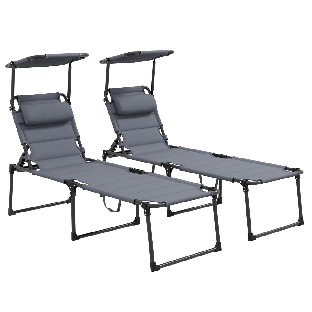Lot de 2 bains de soleil pliables réglables avec pare-soleil gris