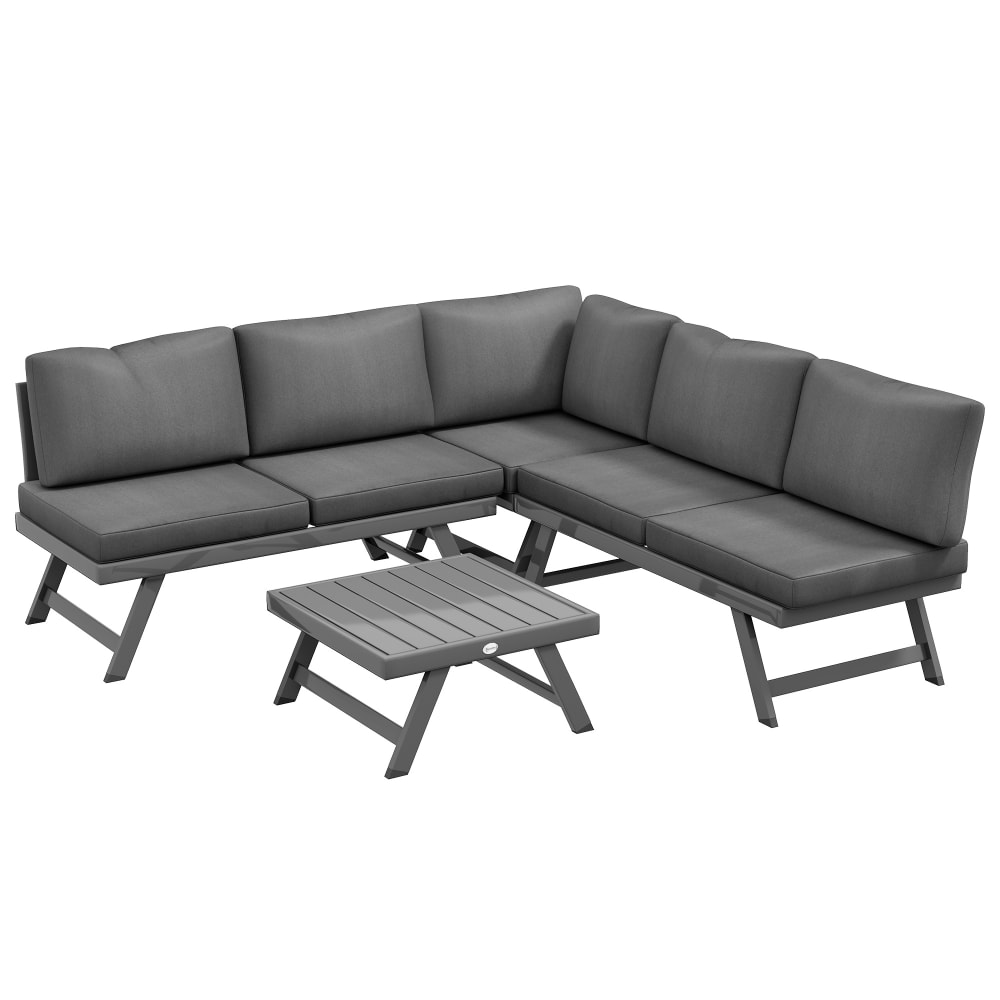 Ensemble salon de jardin d'angle 5 places 4 pièces contemporain gris