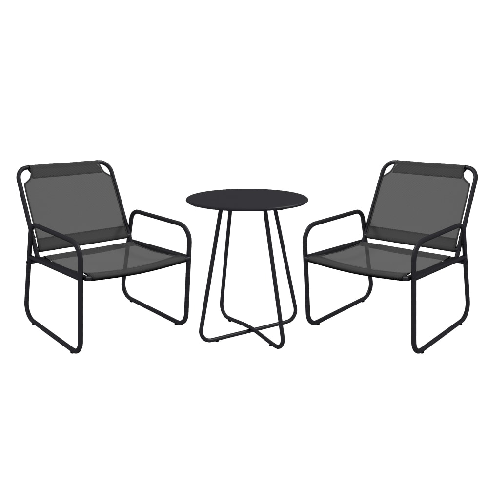 Ensemble salon jardin 3 pièces 2 fauteuils lounge et table ronde gris