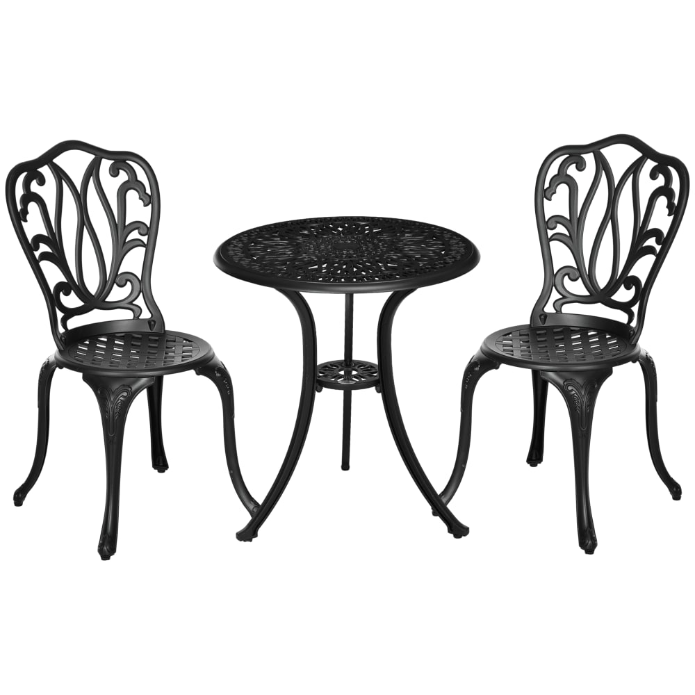 Salon de jardin style rétro 2 places 3 pièces fonte aluminium noir