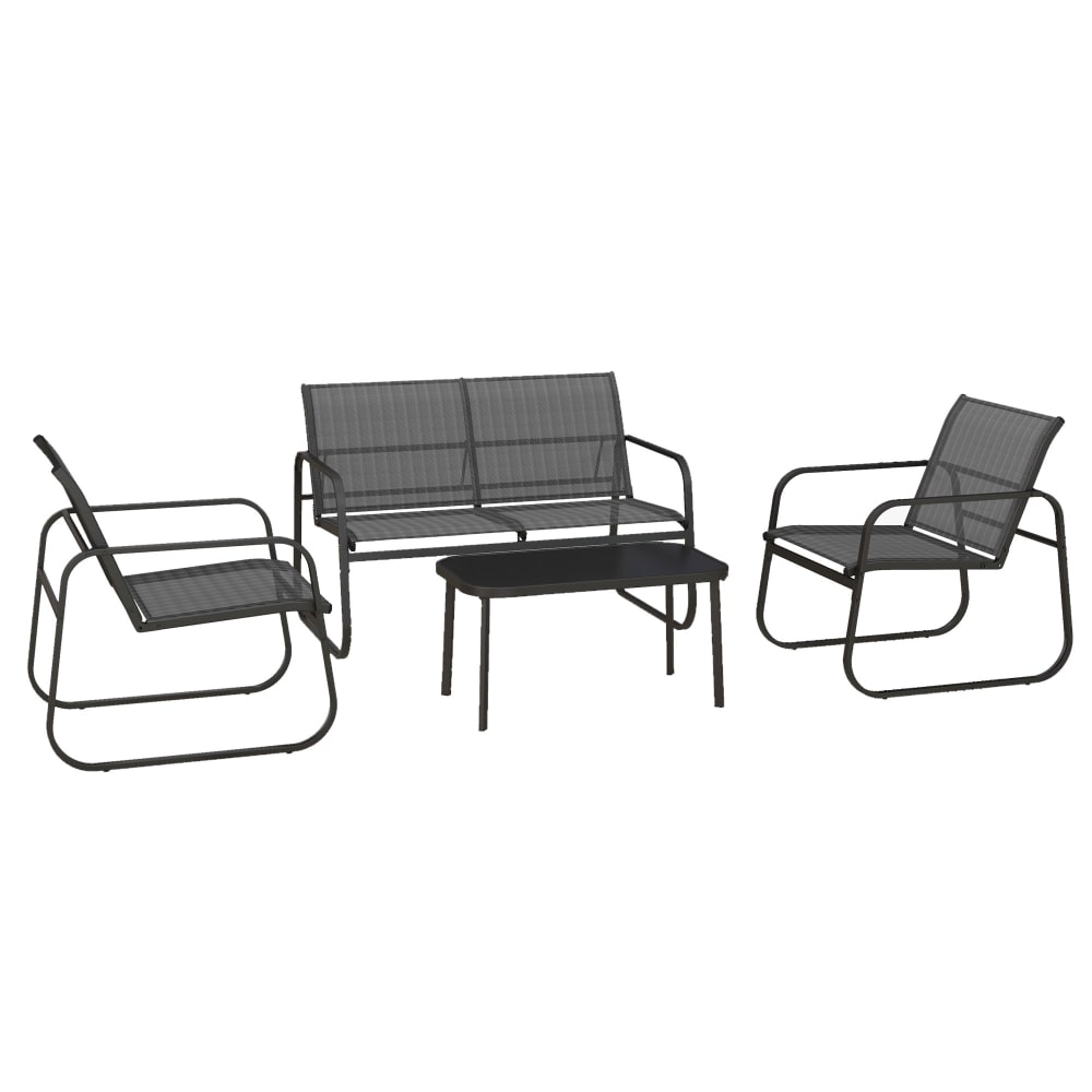 Ensemble salon de jardin 4 places 4 pièces acier maille polyester noir