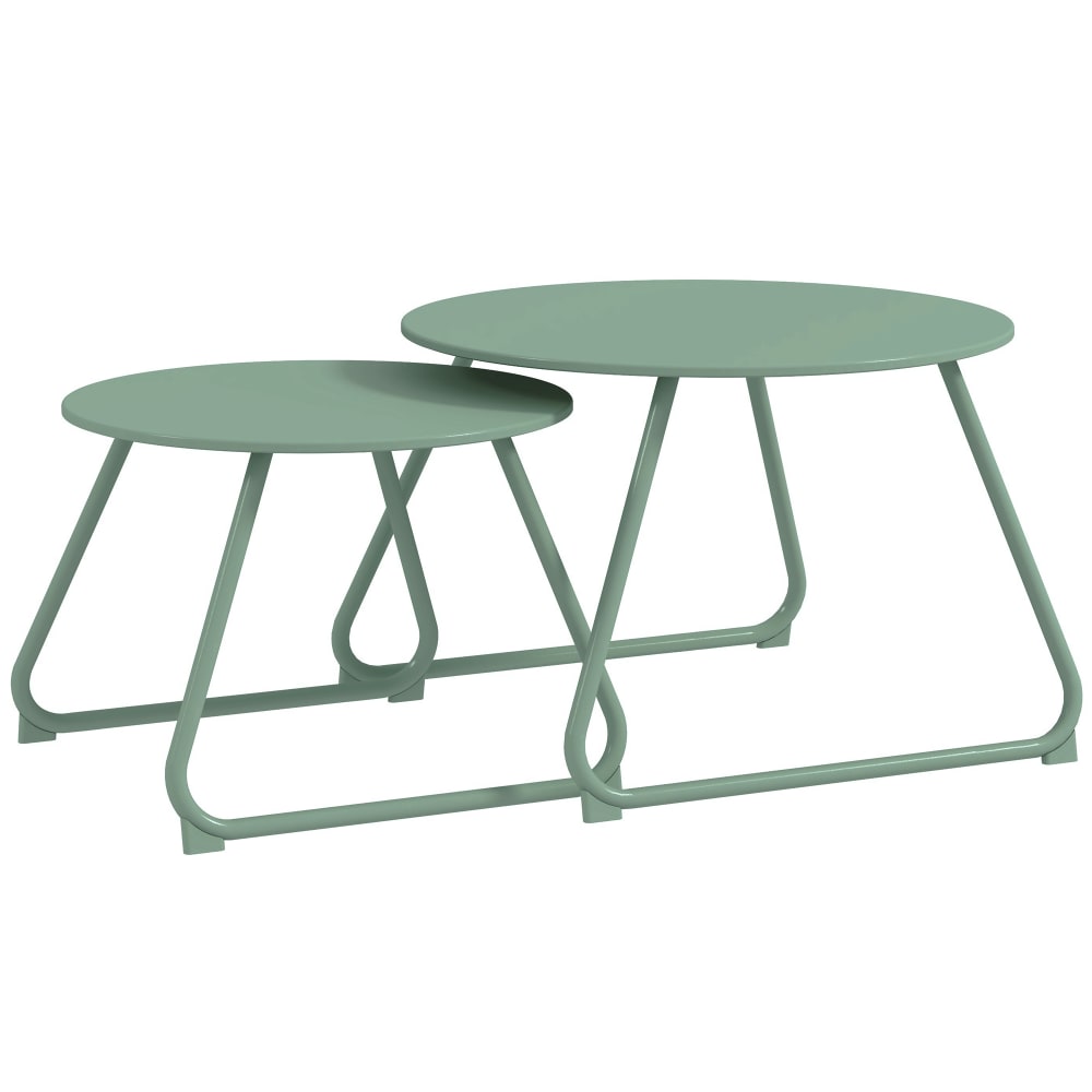 Lot de 2 tables basses gigognes de jardin métal époxy vert