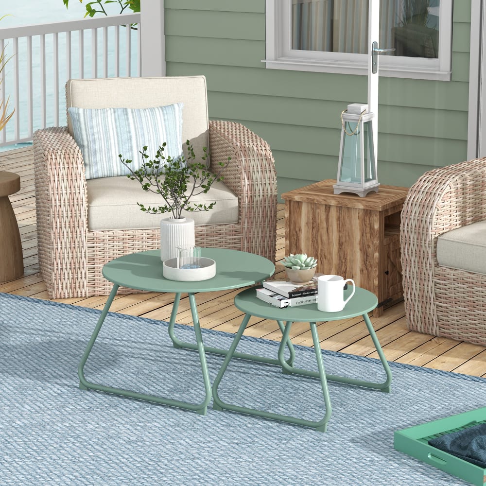 Lot de 2 tables basses gigognes de jardin métal époxy vert