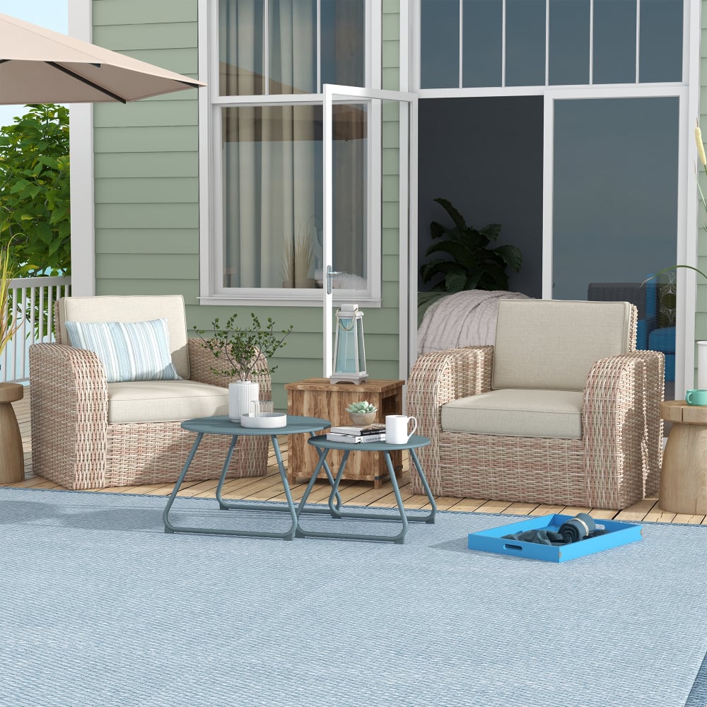 Lot de 2 tables basses gigognes de jardin métal époxy bleu