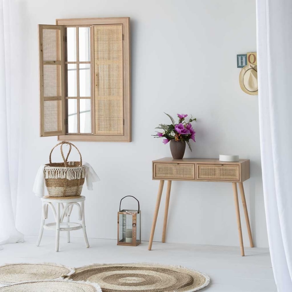 Spiegel aus MDF und Gitter, braun, 73,5x5x118 cm - Maisons Du