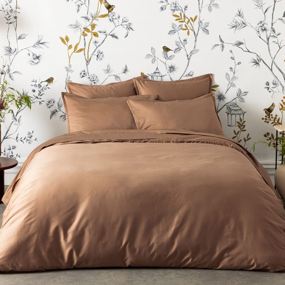 Drap housse en satin de coton bio marron 200x200 - Maisons du Monde