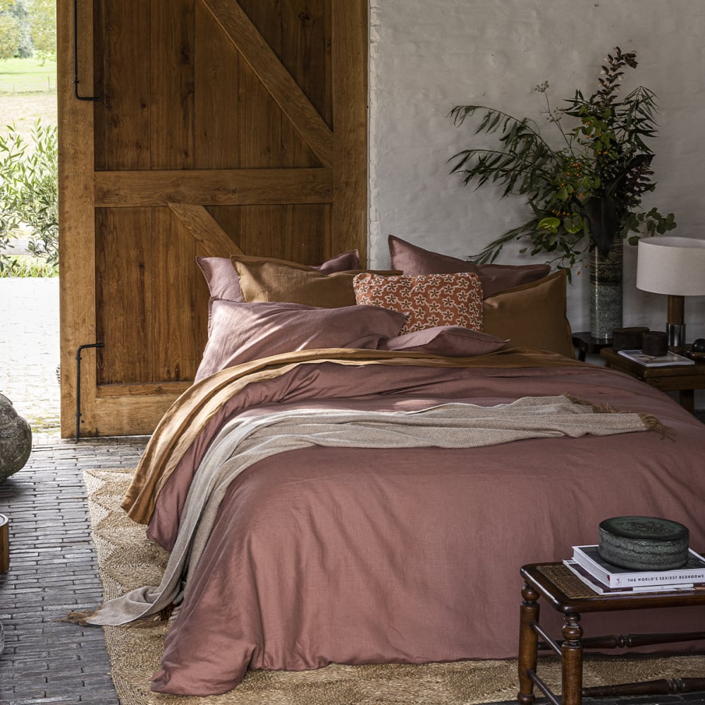 Drap housse en lin lavé rouge 180x200 - Maisons du Monde
