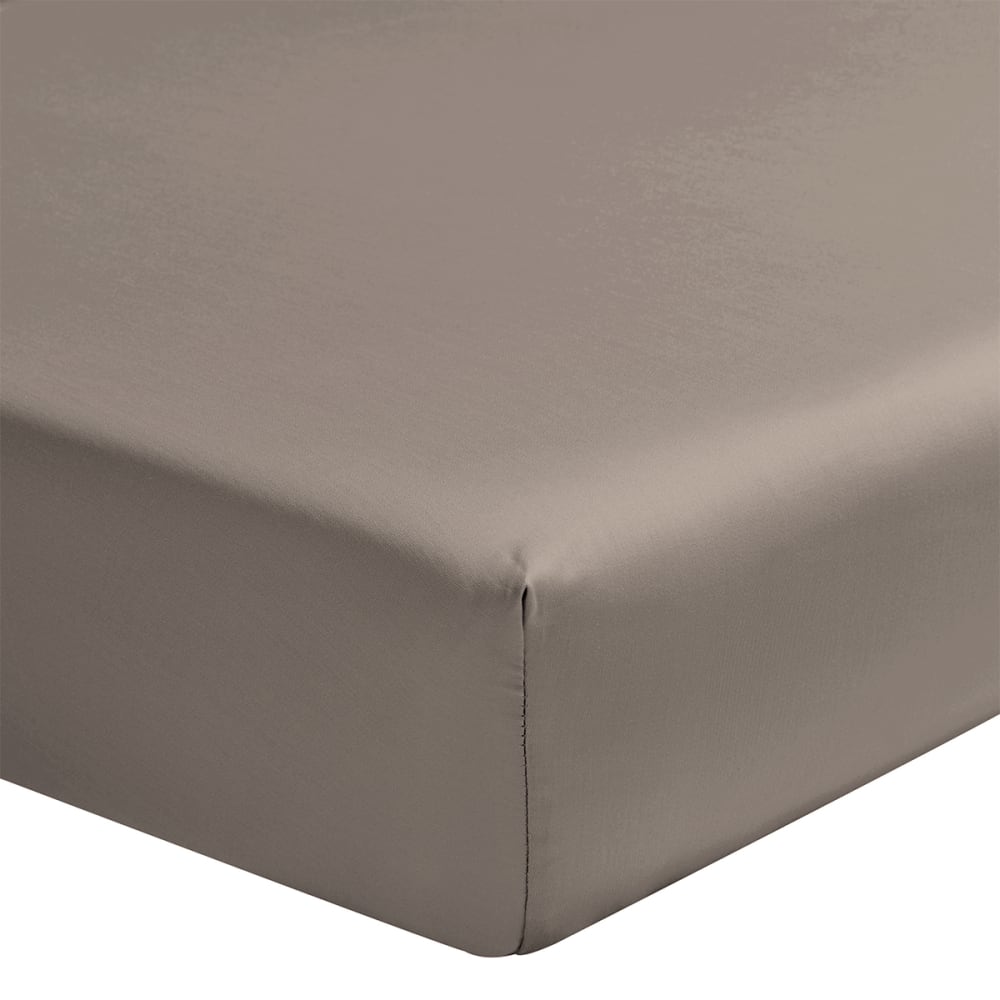 Drap housse en satin de coton bio marron 180x200