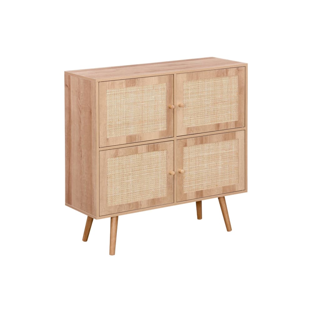 Commode enfant décor bois 4 portes en cannage