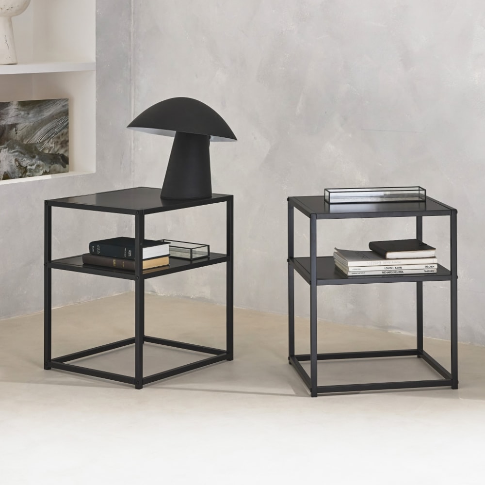 sweeek 2er Set Nachttische aus schwarzem Metall mit 1 Regal style industrial - Metall