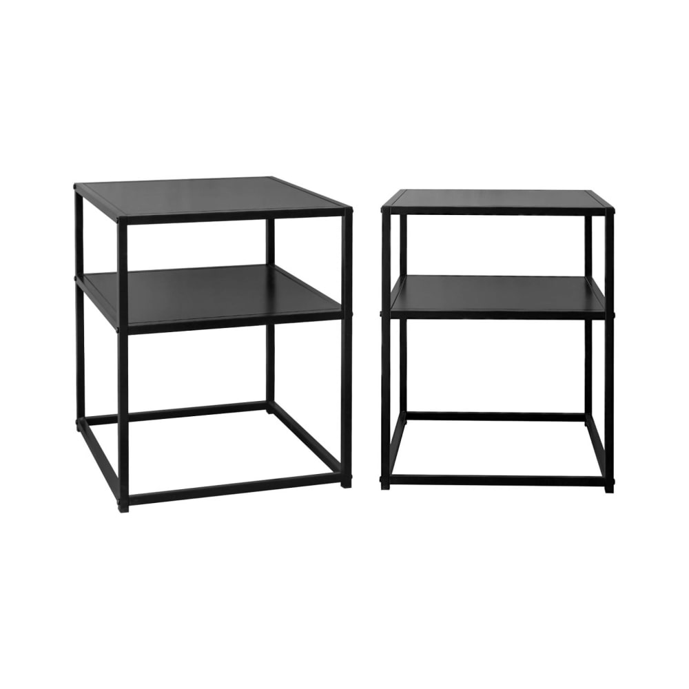 Table de chevet en métal noir, 1 étagère (lot de 2)