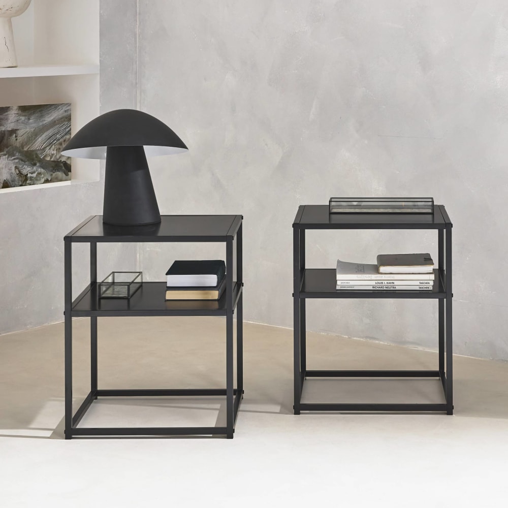 Table de chevet en métal noir, 1 étagère (lot de 2) - Maisons du Monde
