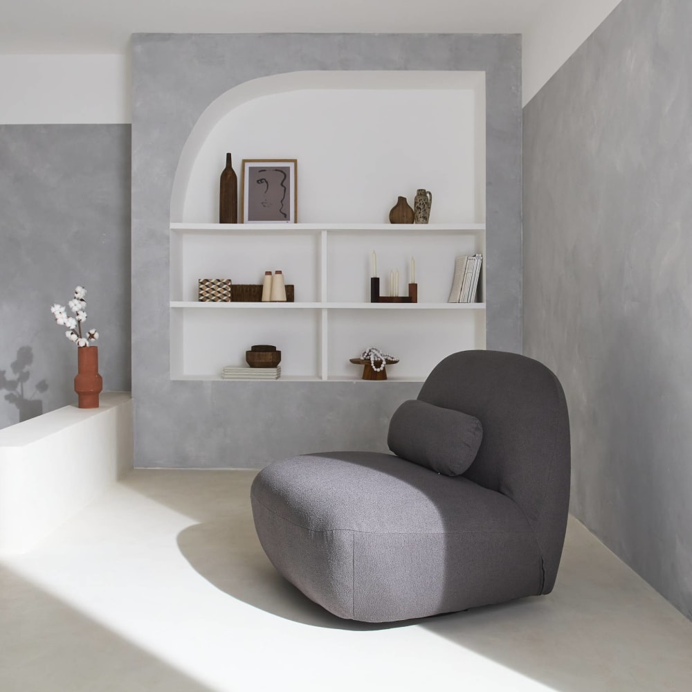 Fauteuil pivotant, bouclette texturée gris souris