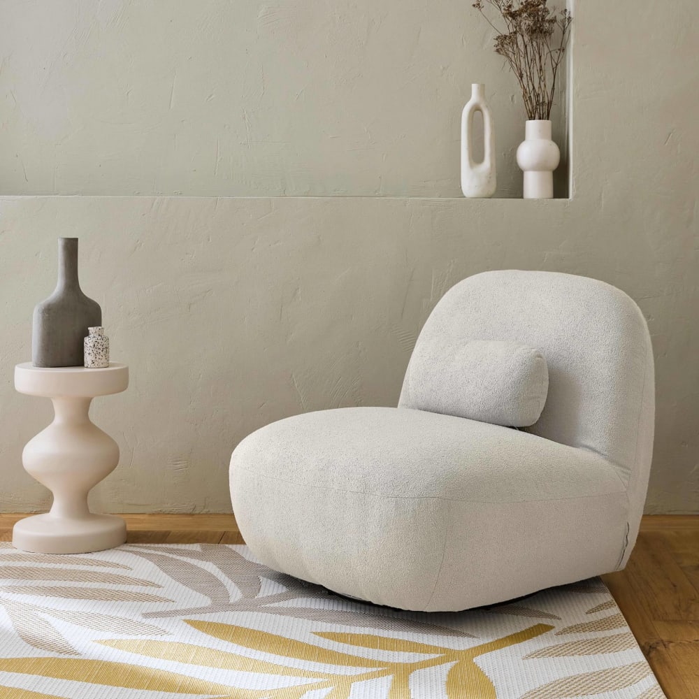 Fauteuil pivotant, bouclette texturée blanc crème