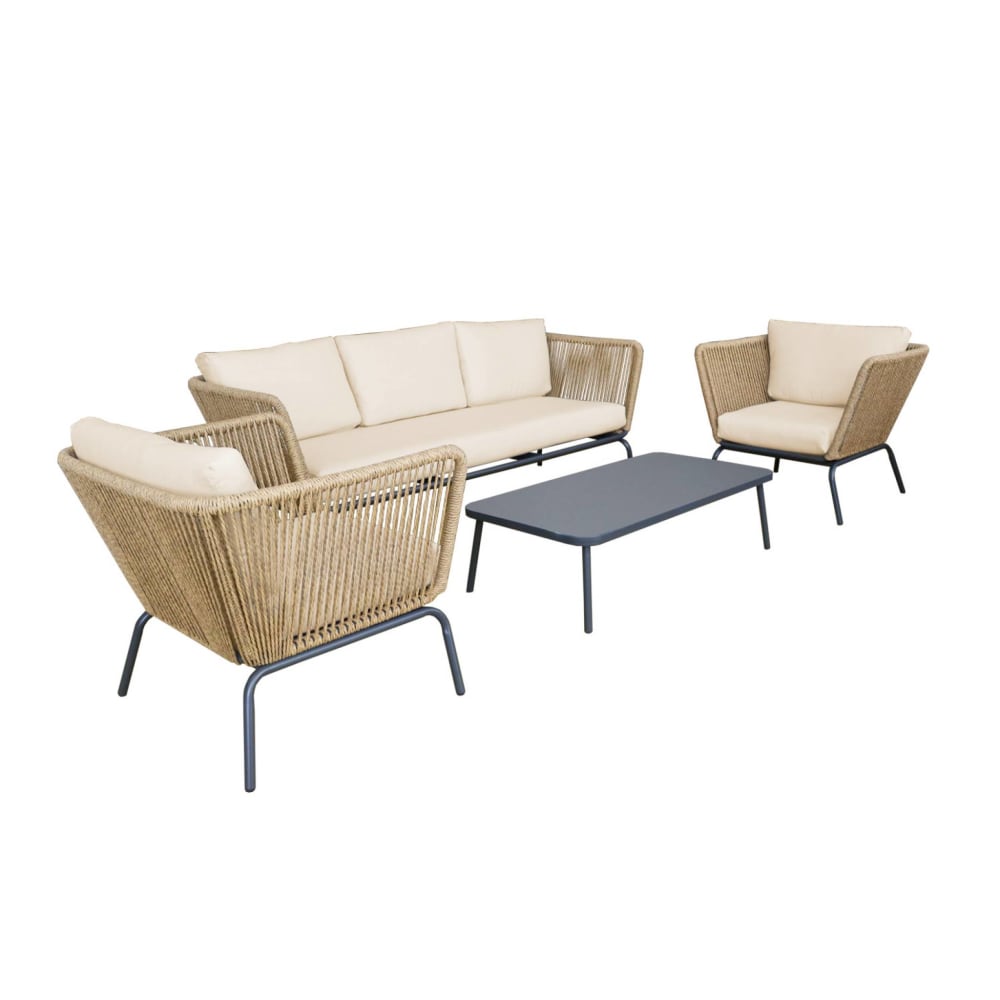 Salon de jardin bas résine effet corde 5 places beige