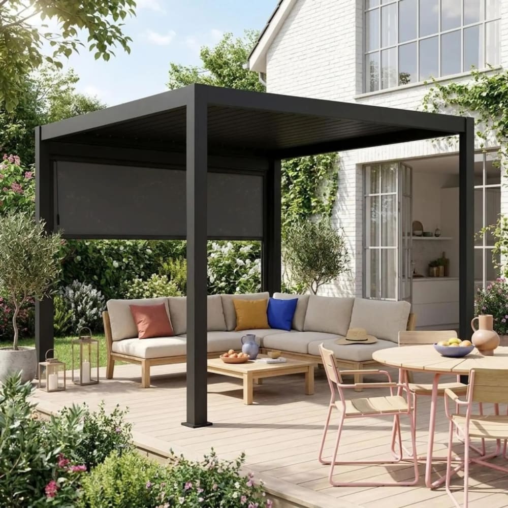 sweeek Pergola bioclimatique aluminium 3x3m, store 3m anthracite Gris