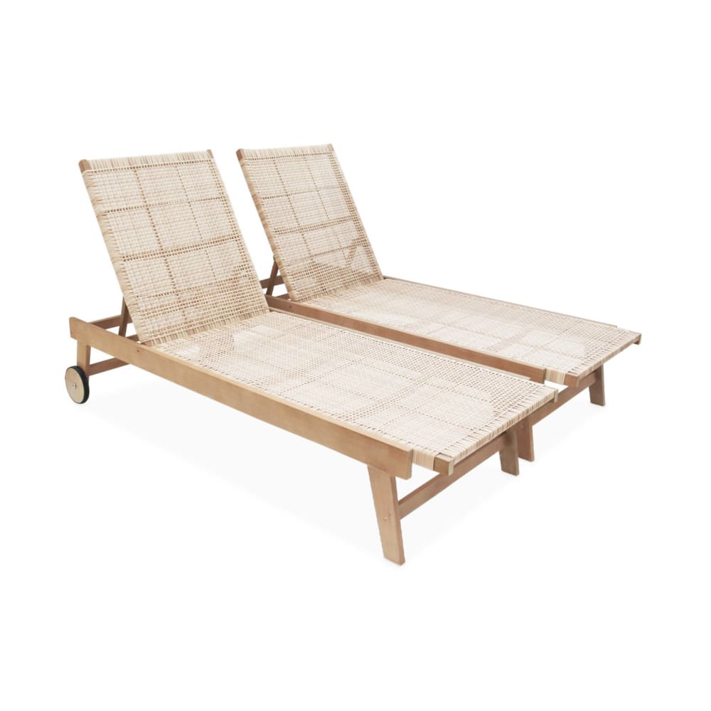 Lot de 2 transats en bois et résine esprit cannage