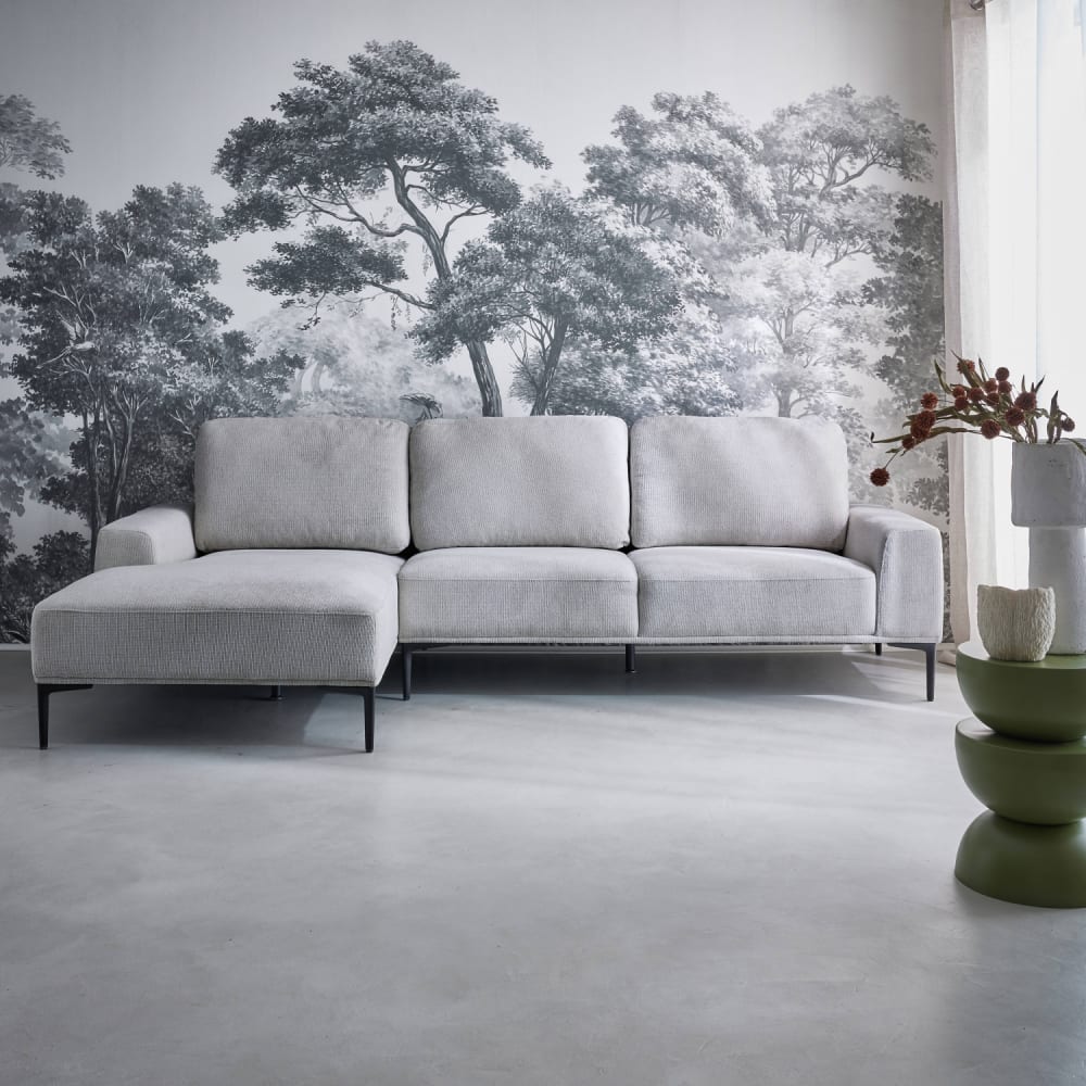 sweeek 3-Sitzer-Sofa hellgrau und Recamiere links style modern - Stoff