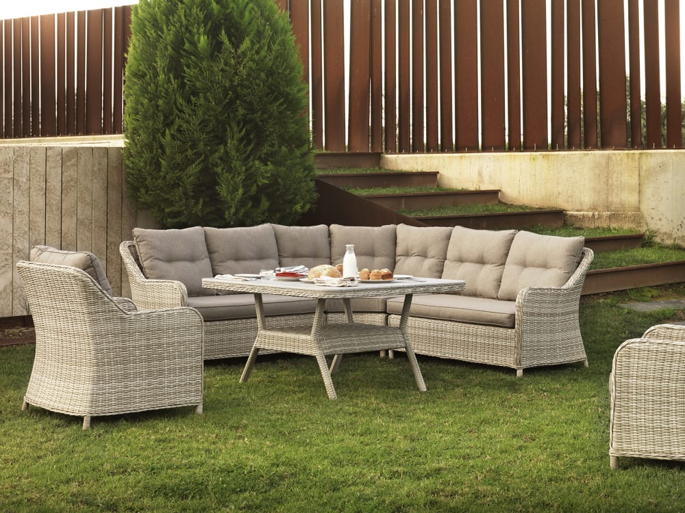 Table aluminium fibre marron plateau lames de fibre gris 120X120