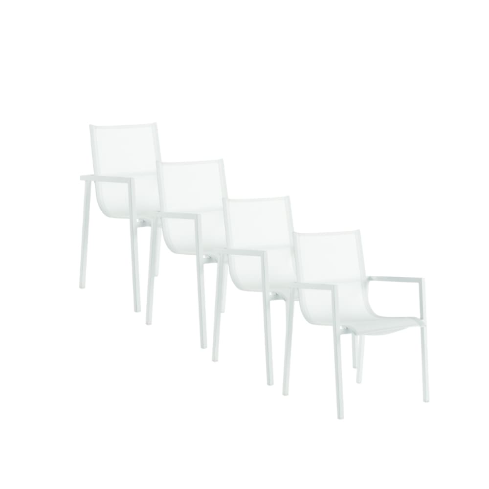 Lot de 4 fauteuils aluminium en toile plastifiée blanche