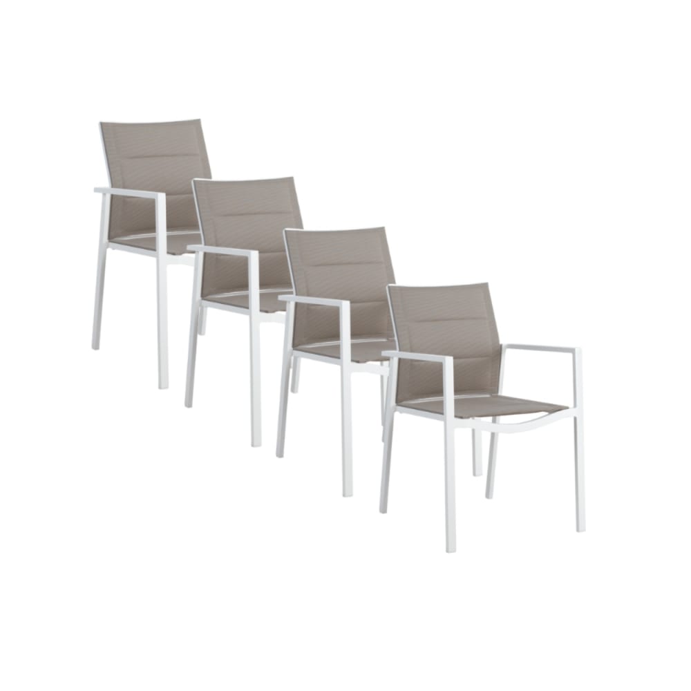 Lot de 4 fauteuils en aluminium blanc et assise couleur taupe