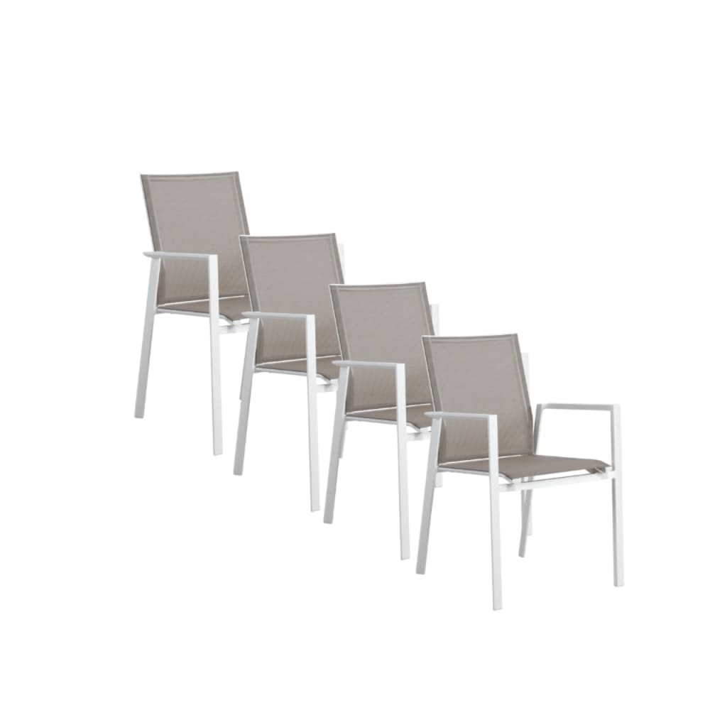Lot de 4 fauteuils en aluminium blanc avec toile plastifiée taupe