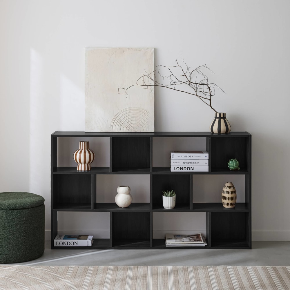 Bibliothèque design asymétrique noire, 3 étagères