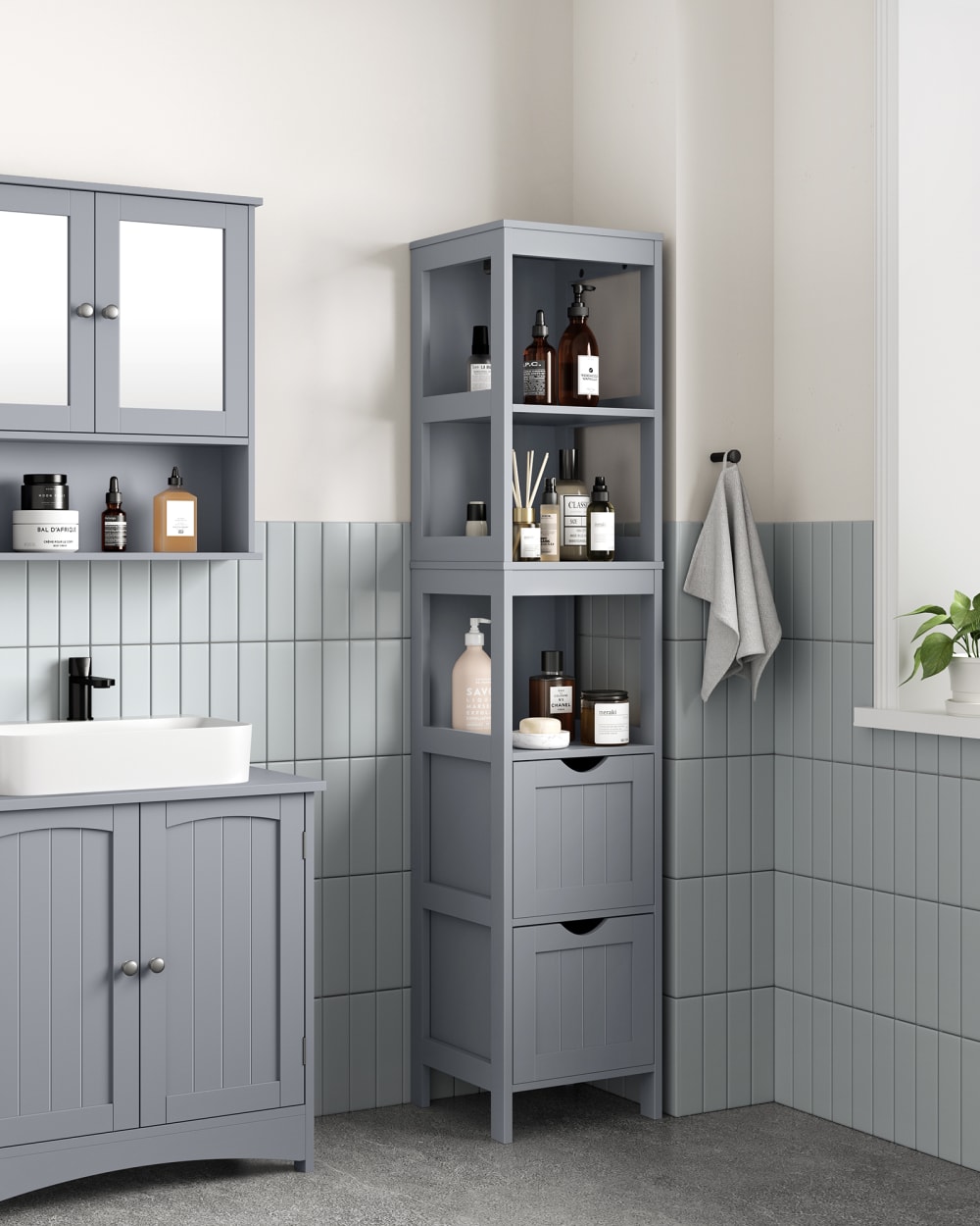 Meuble de salle de bain sur pied de rangement table de chevet gris - Maisons du Monde