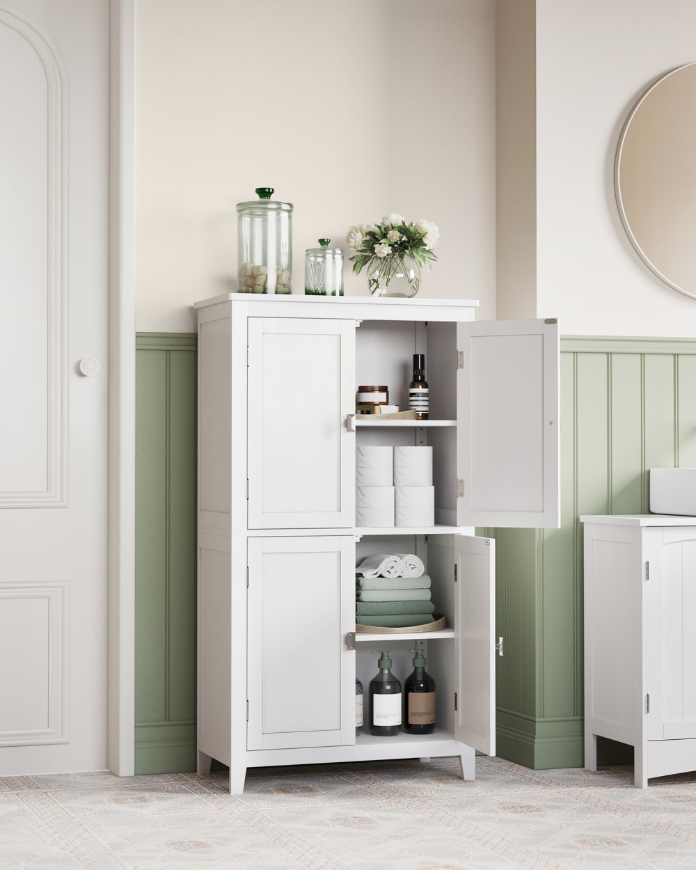 Meuble de salle de bain 4 portes moderne effet bois blanc