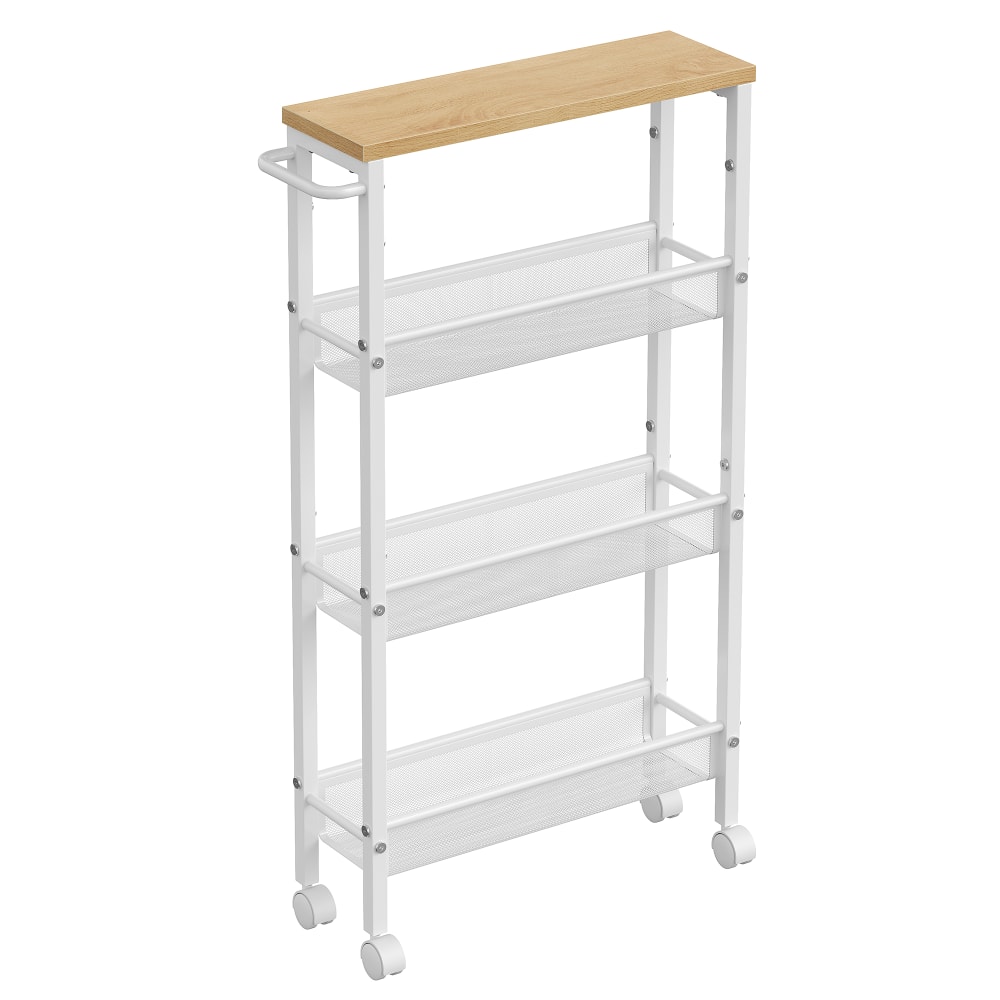 Desserte 4 niveaux effet bois acier chêne et blanc