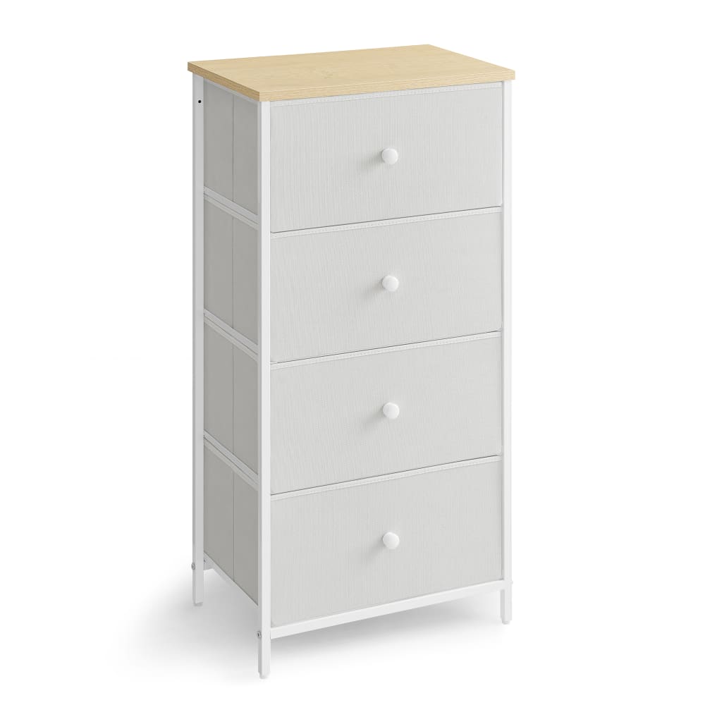SONGMICS Commode avec 4 en tissu cadre 45 x 30 x 91.7 cm blanc et beige style industriel Blanc Panneau De Particules - 45x92x30cm