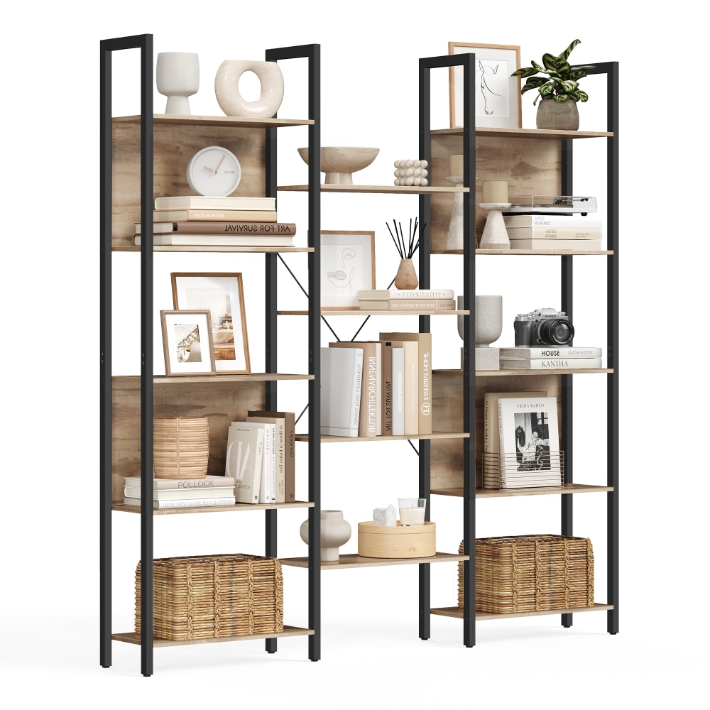 VASAGLE Bibliothèque de rangement 24 x 158 x 166 cm marron camel et noir style contemporain Marron Panneau De Particules - 158x166x24cm
