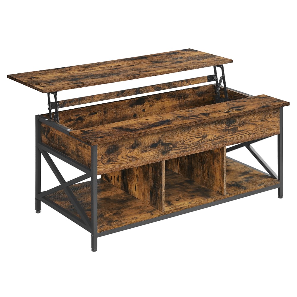 Table de salon relevable meuble bas avec rangement marron et noir Table de salon relevable meuble bas avec rangement marron et noir