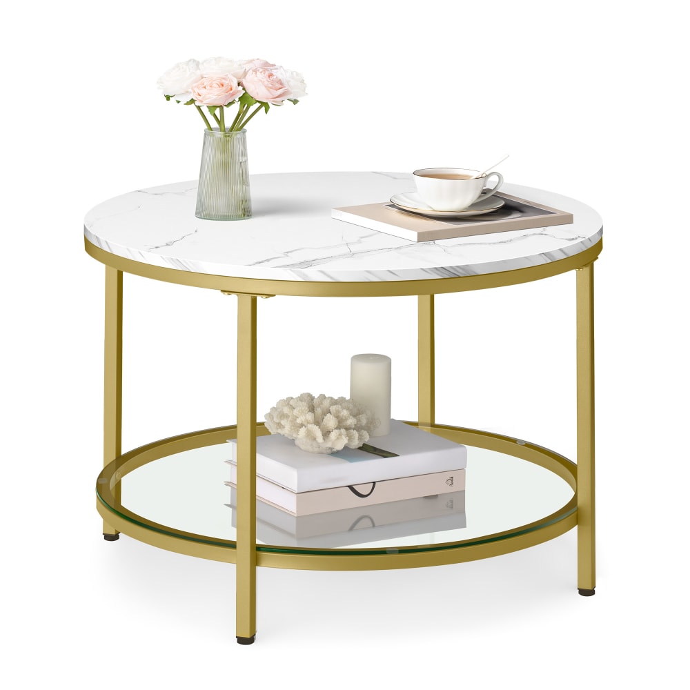 VASAGLE Table basse de salon canapé apéro façon marbre support blanc et noir style contemporain Jaune Panneau De Particules - 65x46x65cm