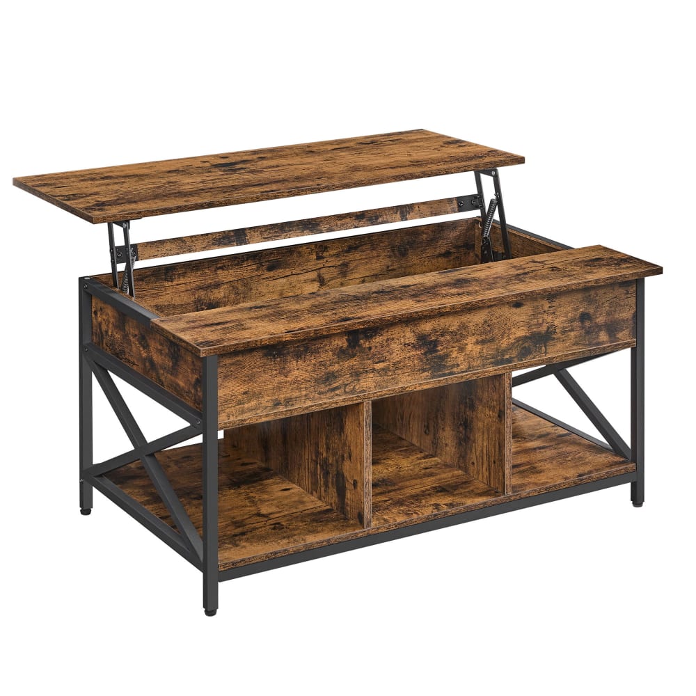 Table de salon relevable meuble bas avec rangement marron et noir Table de salon relevable meuble bas avec rangement marron et noir