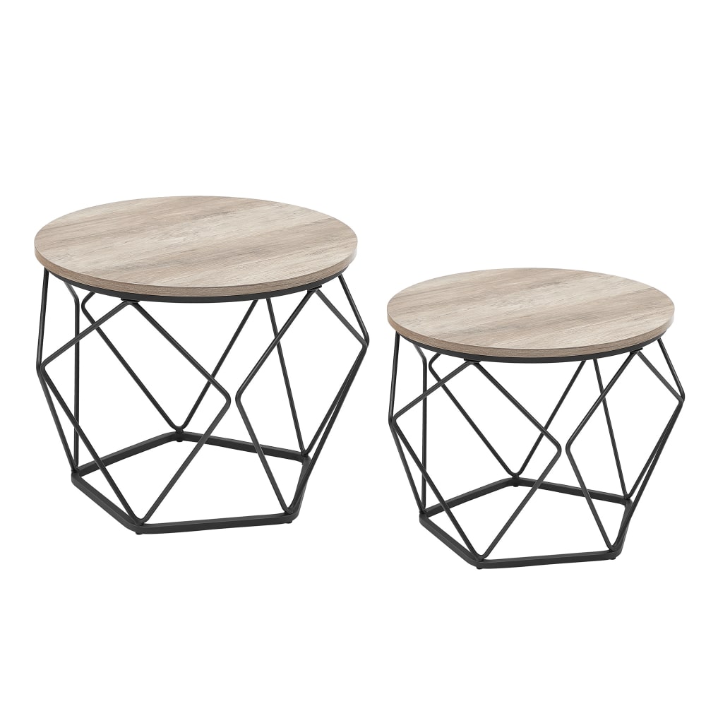 VASAGLE Tables basse ronde bout de canapé style island plateau amovible noir style industriel Gris Panneau De Particules - 50x40x50cm