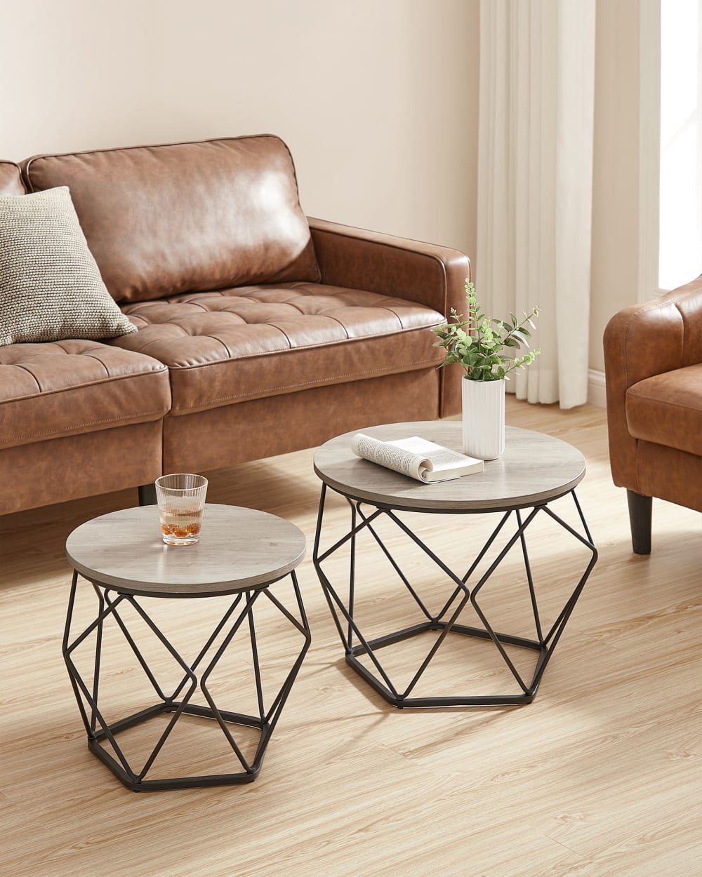Tables basse ronde bout de canapé style island plateau amovible noir - Maisons du Monde